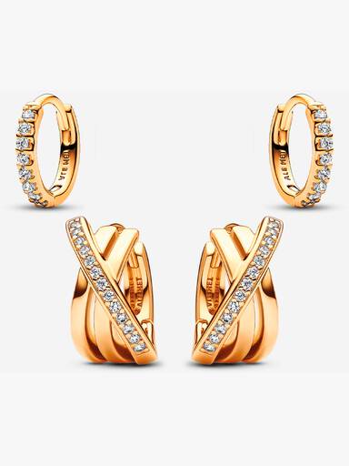 14K Gold Sparkling Hoop Earrings Set