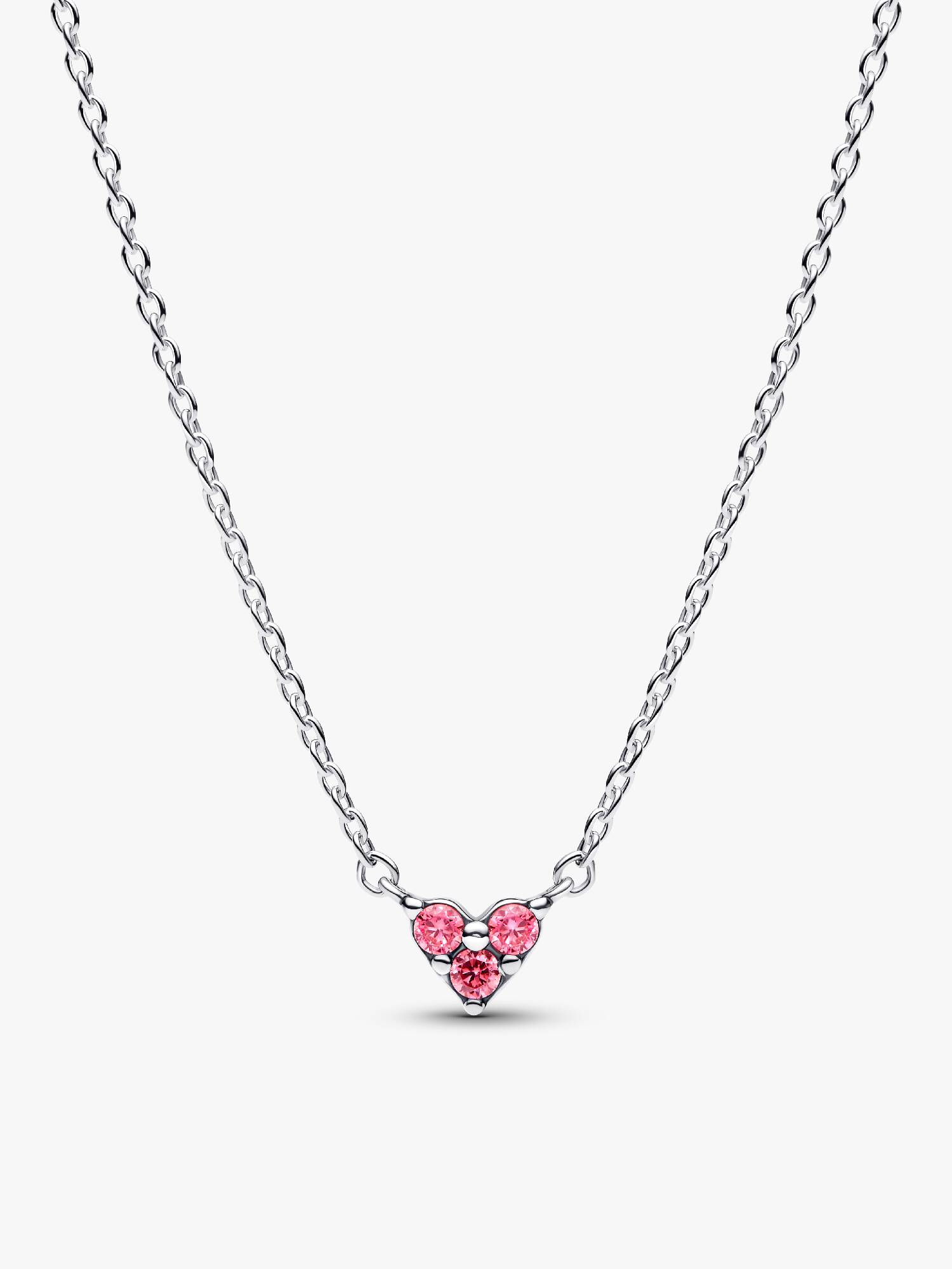 Triple Stone Pink Heart Collier Necklace