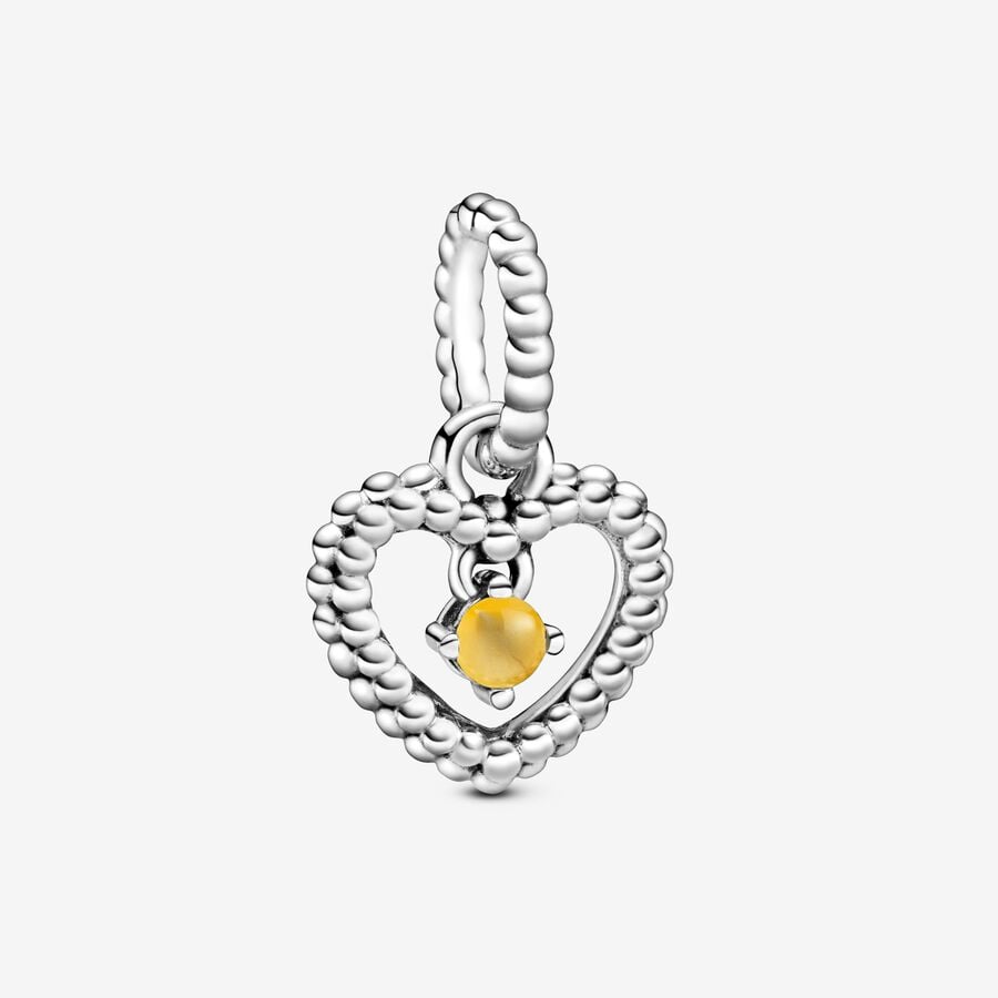 November Honey Coloured Heart Hanging Charm with Man-Made Honey Coloured Crystal image number 0