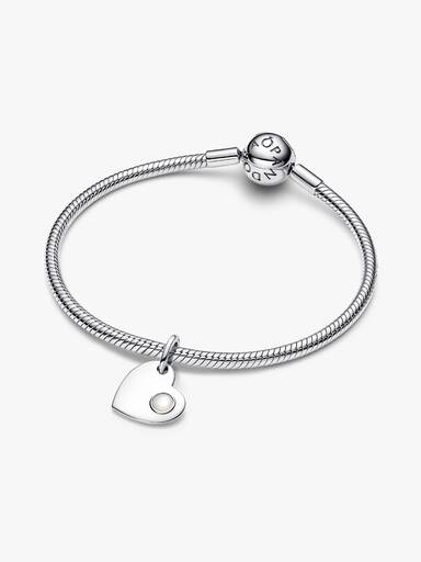 June Engravable Heart White Stone Dangle Charm