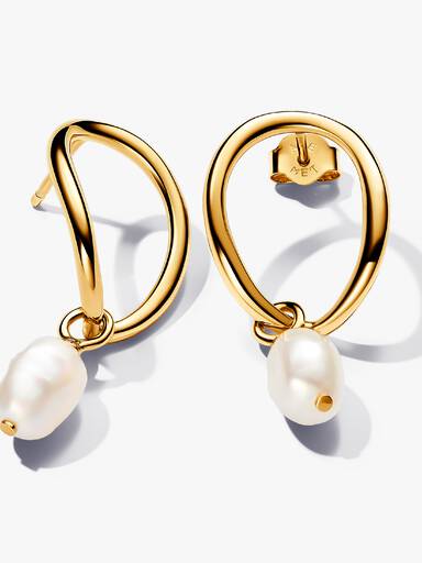 Organically Shaped Circle & Baroque Treated Freshwater Cultured Pearl Earrings