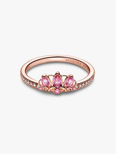 Disney Rapunzel 14k rose gold-plated tiara ring with phlox pink crystal and clear cubic zirconia