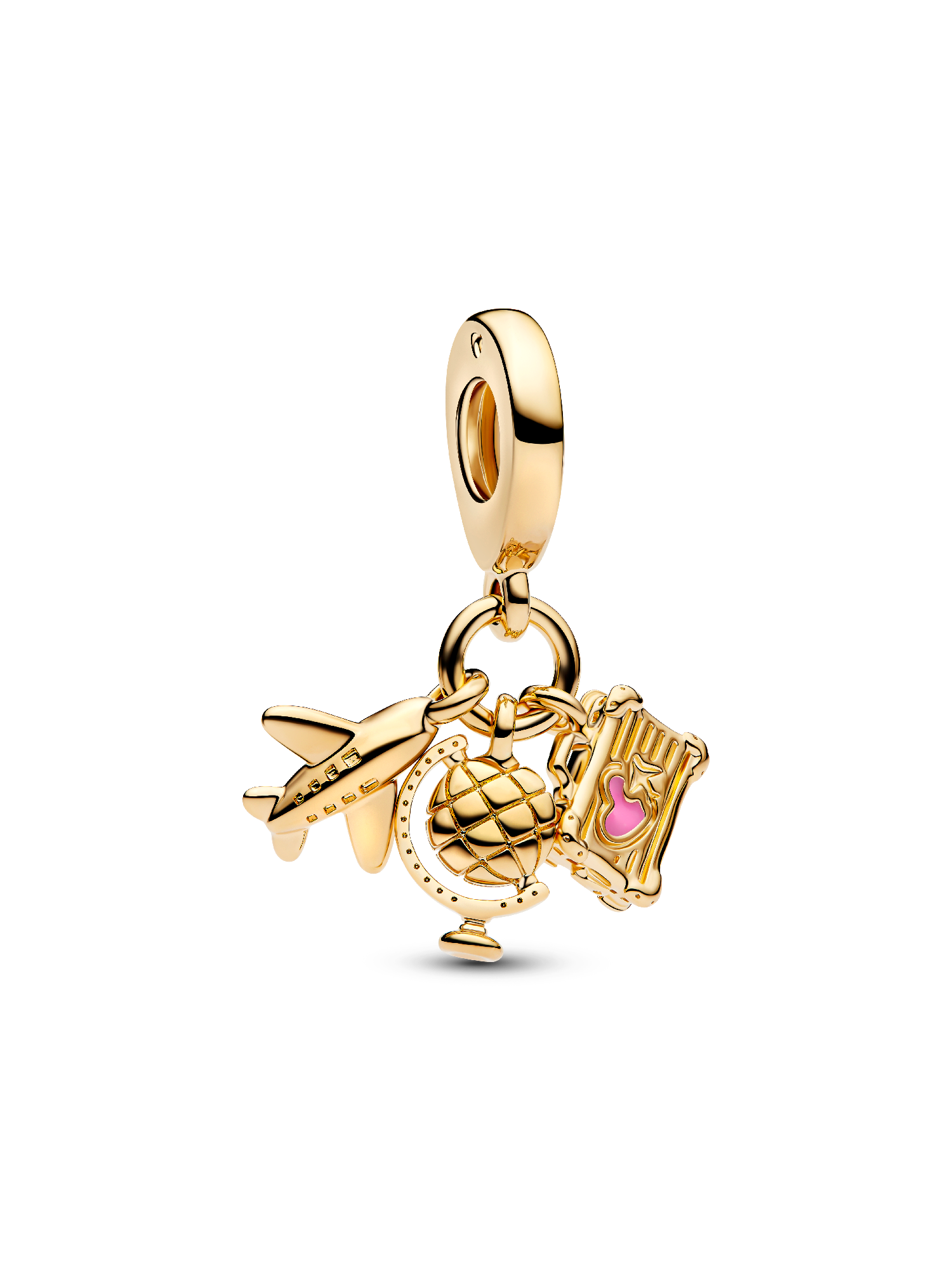 Airplane, Globe & Suitcase Triple Dangle Charm