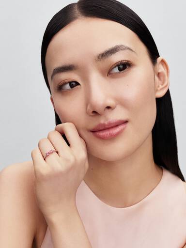 Bow 14k rose gold-plated ring with fancy pink and clear cubic zirconia