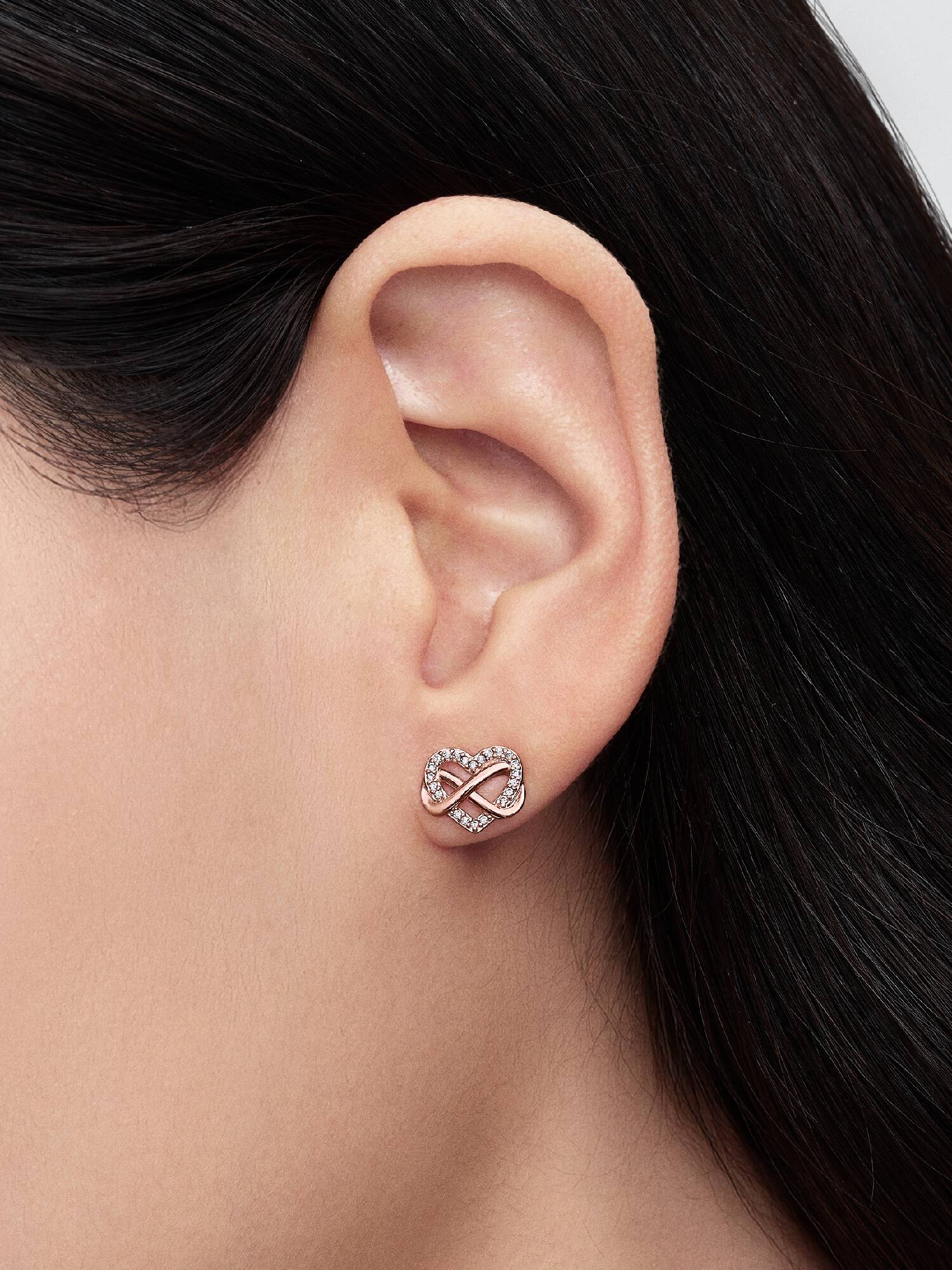 Infinity heart 14k rose gold-plated stud earrings with clear cubic zirconia