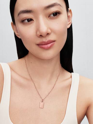 Engravable rectangle 14k rose gold-plated pendant