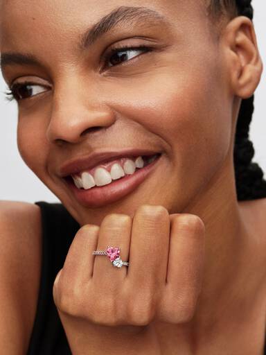Lab Color Full Form Double Heart Pink & Clear Sparkling Ring | Sterling silver | Pandora AU