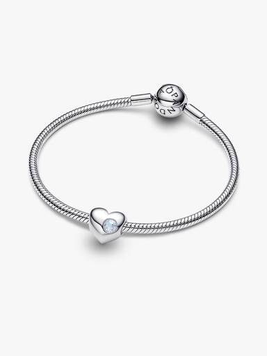Engravable March Crystal Birthstone Heart Charm