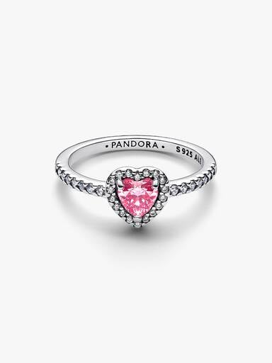 October Crystal Birthstone Elevated Pink Heart Ring