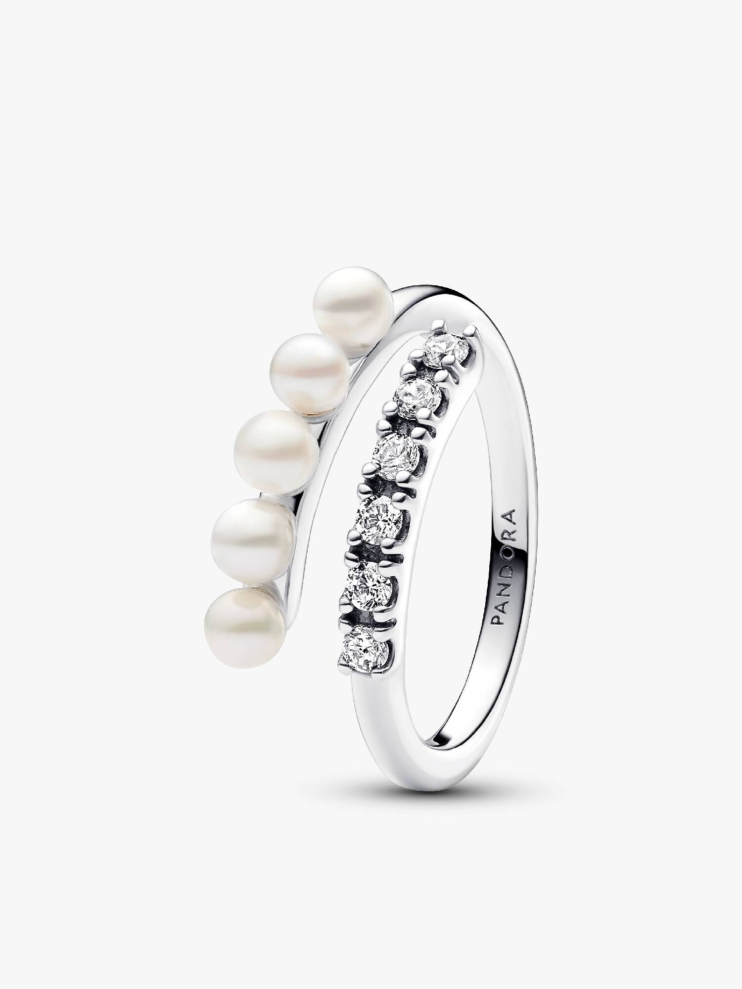Treated Freshwater Cultured Pearls & Pavé Open Ring