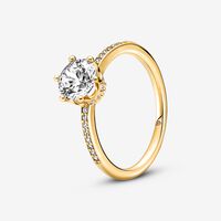 Clear Sparkling Crown Solitaire Ring | Gold plated | Pandora AU