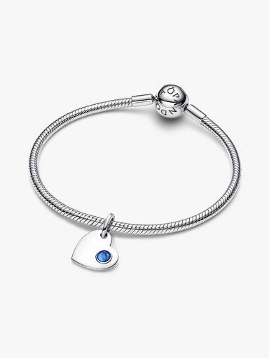 September Engravable Heart Blue Stone Dangle Charm