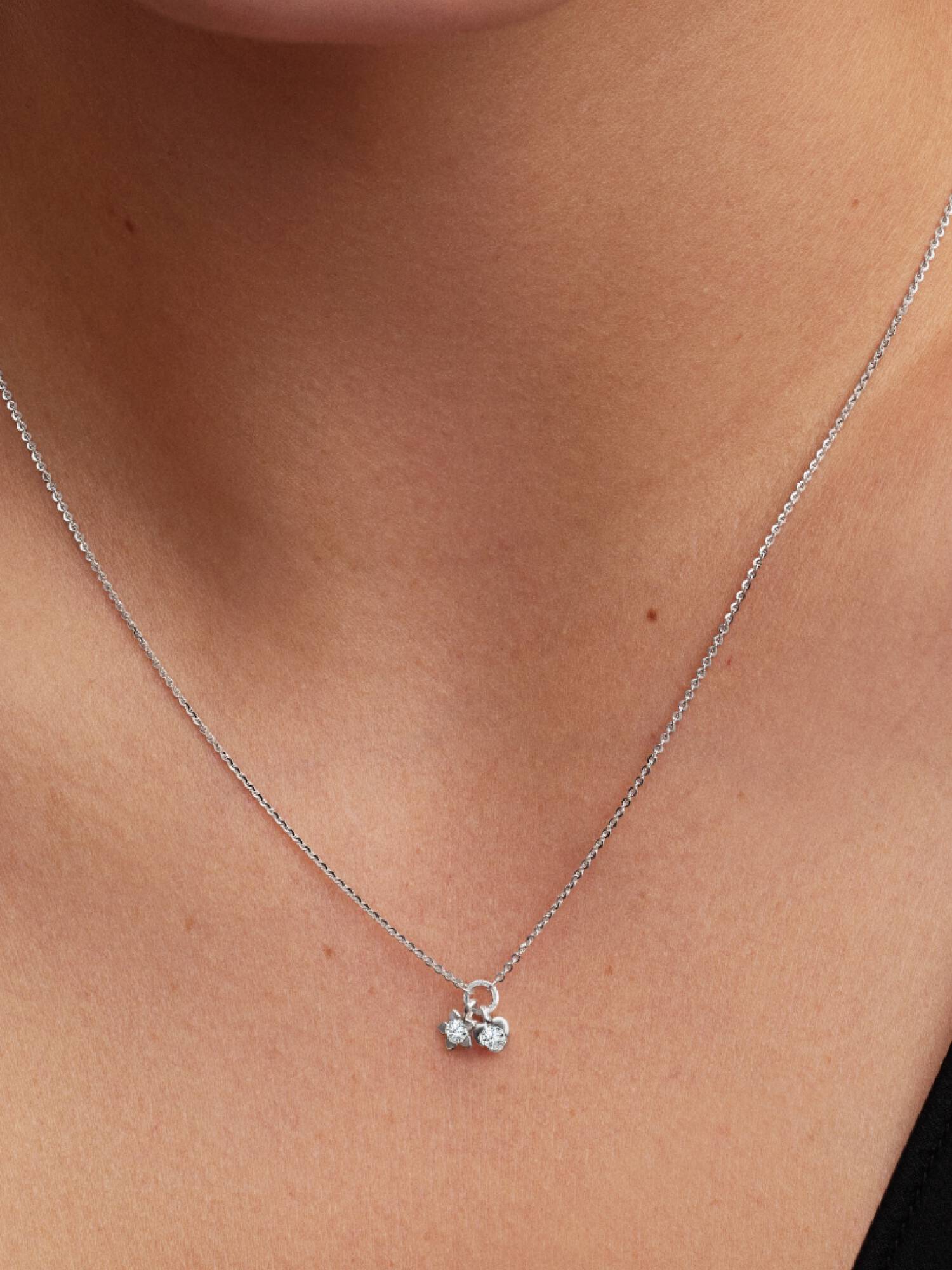 Sterling Silver Lab-Grown Diamond Heart & Star Dangle Pendant Necklace