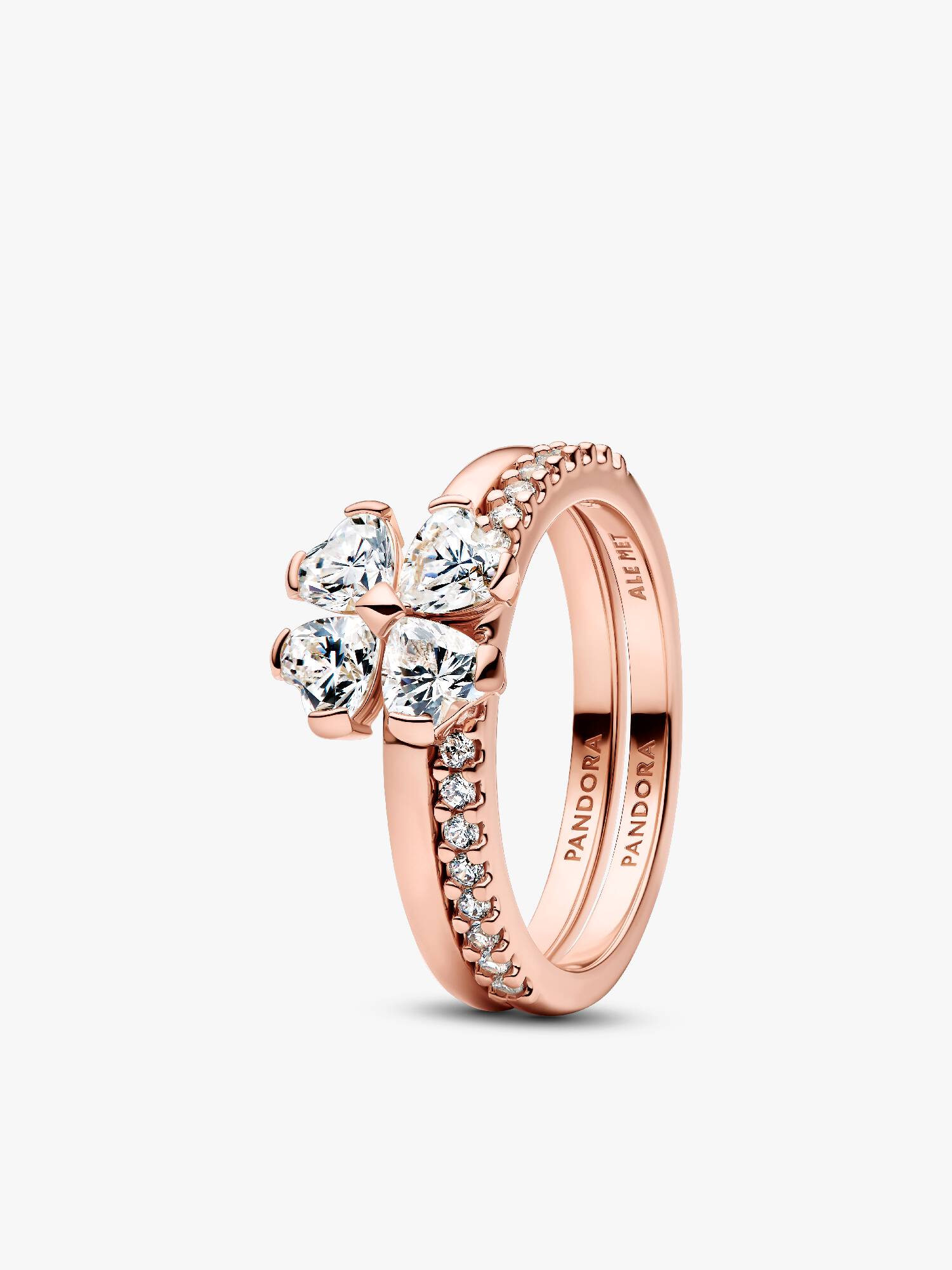 Clover 14k rose gold-plated splittable ring with clear cubic zirconia