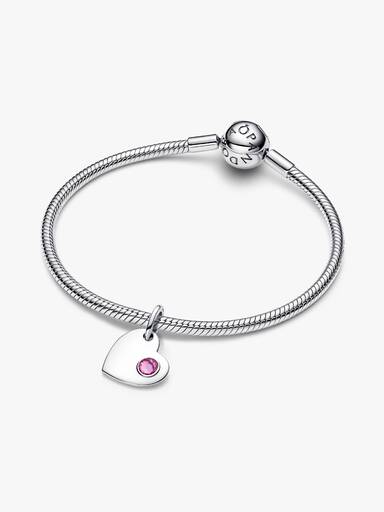 October Engravable Heart Pink Stone Dangle Charm