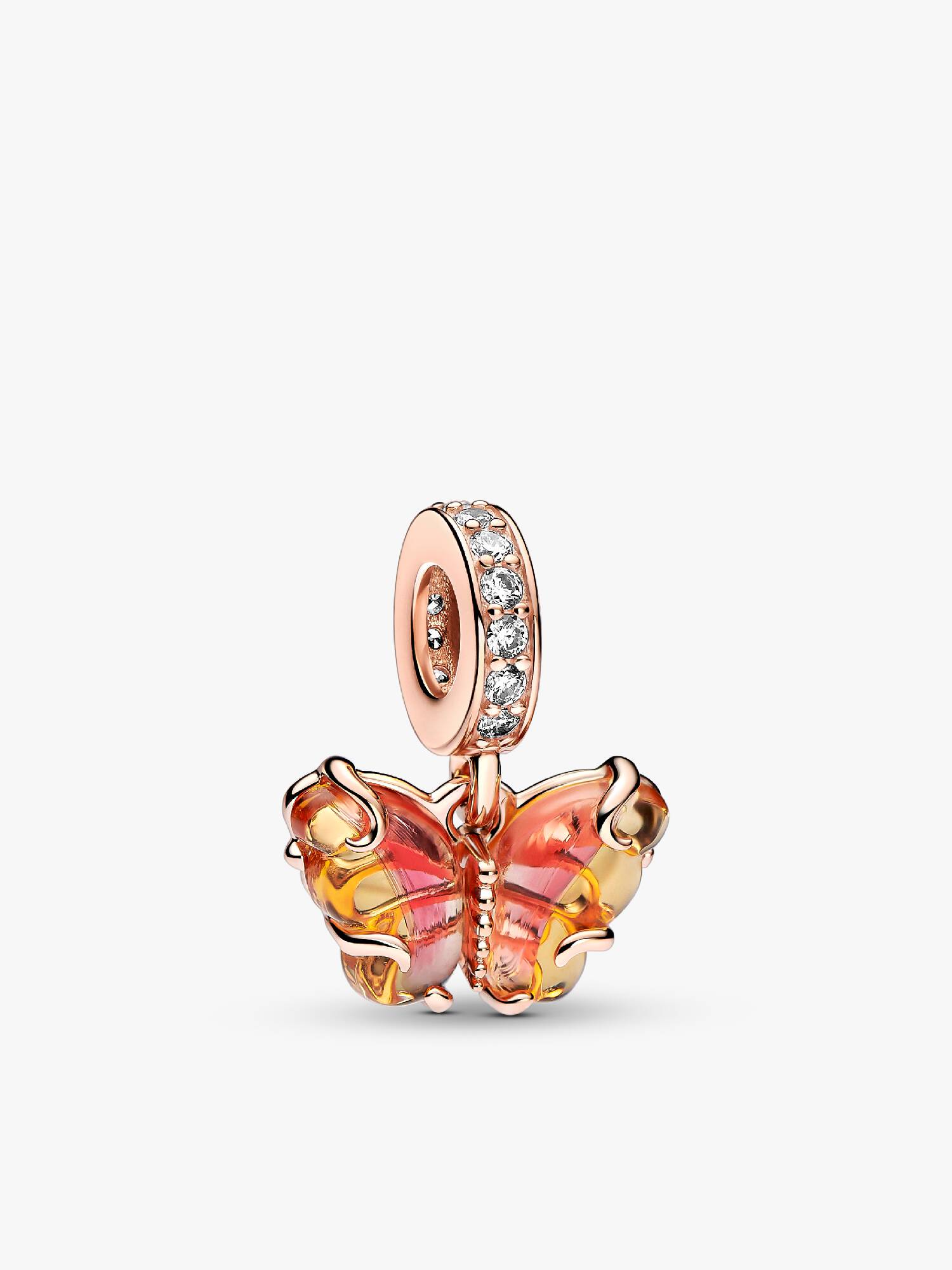 Pink & Yellow Murano Glass Butterfly Dangle Charm