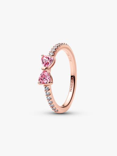 Bow 14k rose gold-plated ring with fancy pink and clear cubic zirconia