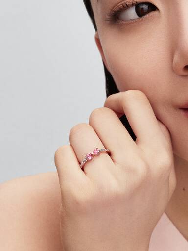 Bow 14k rose gold-plated ring with fancy pink and clear cubic zirconia