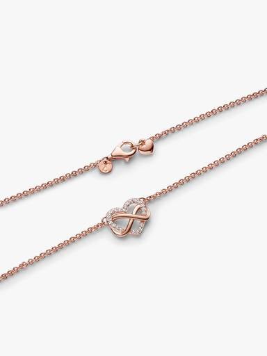 Infinity heart 14k rose gold-plated necklace with clear cubic zirconia