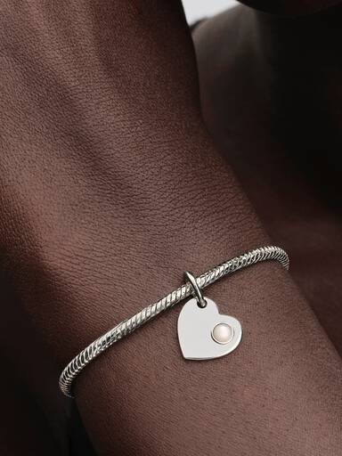 June Engravable Heart White Stone Dangle Charm