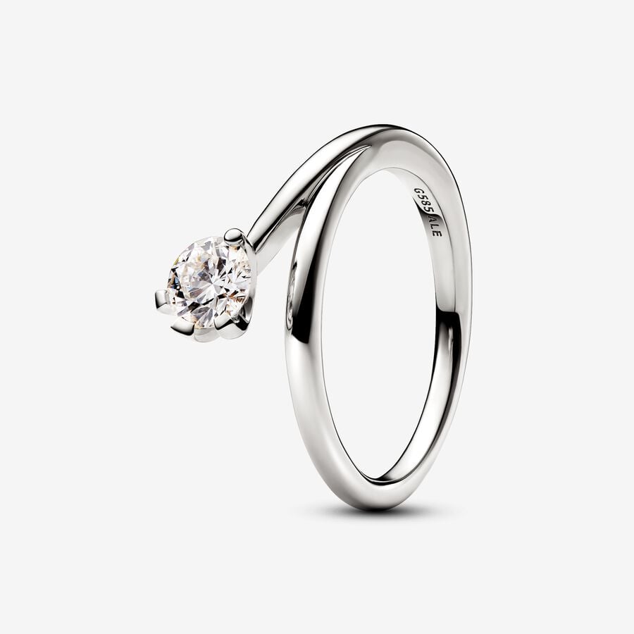 Pandora Nova 14k White Gold Lab-grown Diamond Asymmetric Ring image number 0