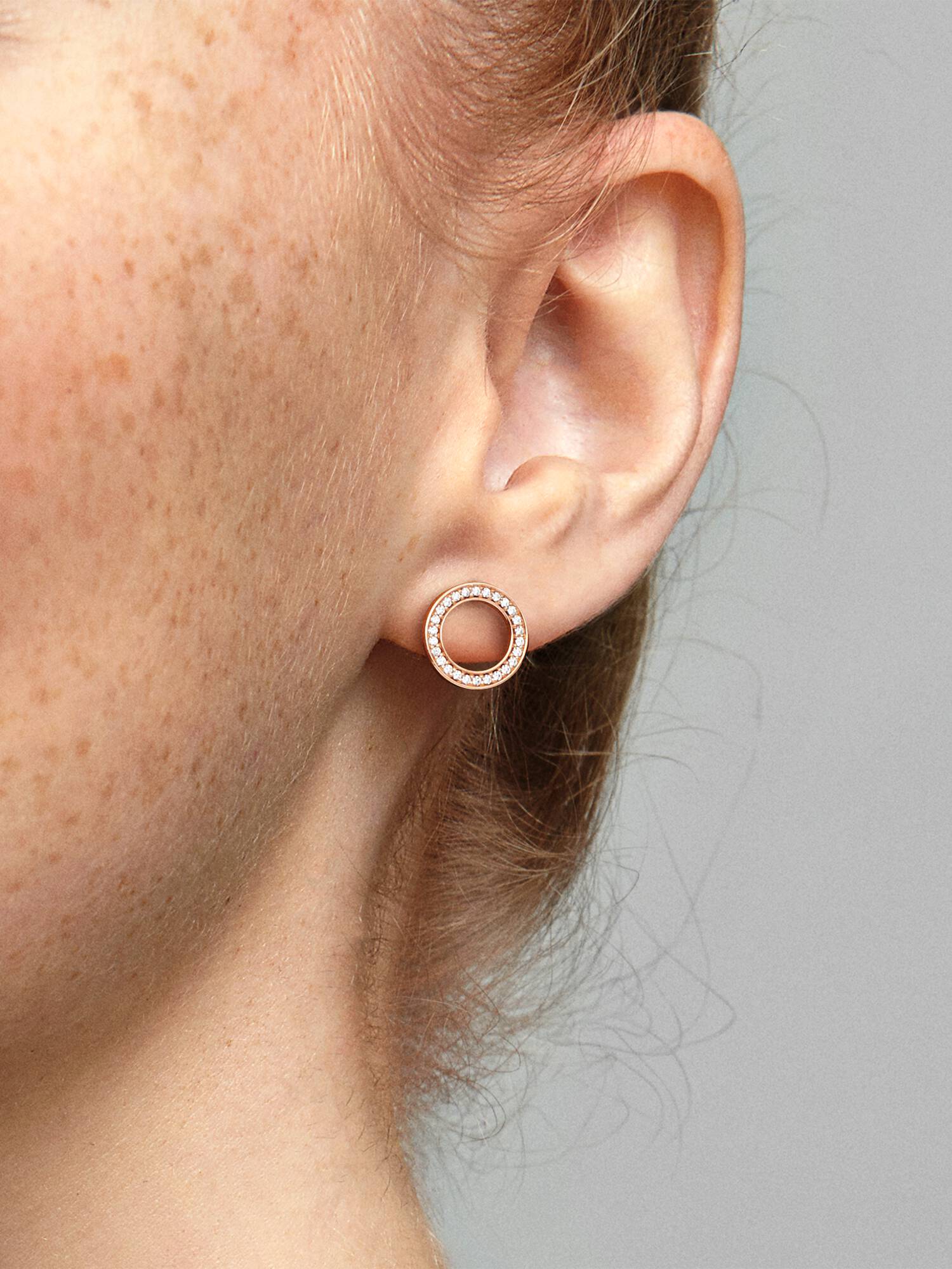Sparkling Rose Gold Plated Circle Stud Earrings