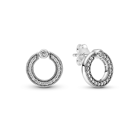 Pavé & Logo Circle Reversible Stud Earrings