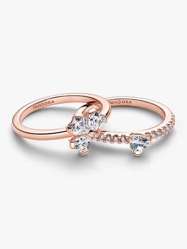 Clover 14k rose gold-plated splittable ring with clear cubic zirconia