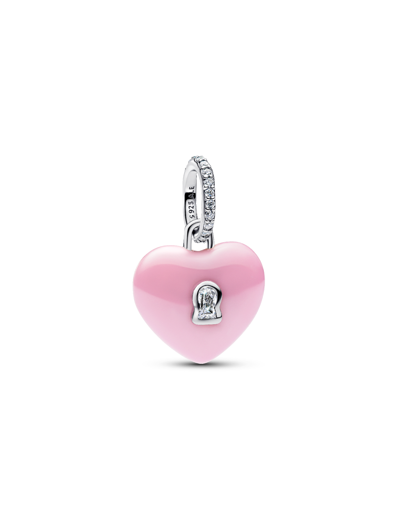 Pink Ceramic Heart Padlock Dangle Charm