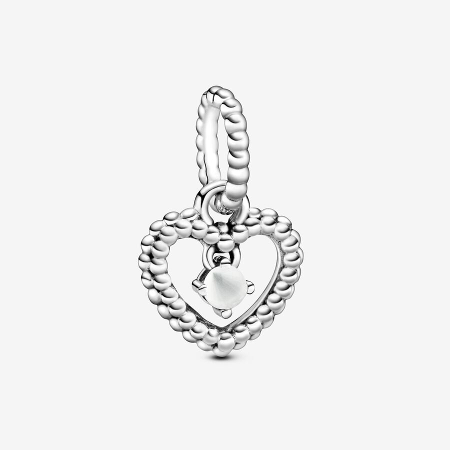 April Milky White Heart Hanging Charm with Man-Made Milky White Crystal image number 0