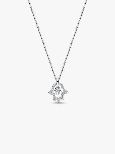 Sterling Silver Lab-Grown Diamond Hamsa Hand Pendant Necklace