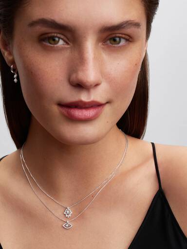 Sterling Silver Lab-Grown Diamond Hamsa Hand Pendant Necklace
