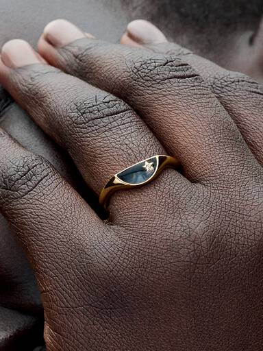 Halved Enamel Signet Ring