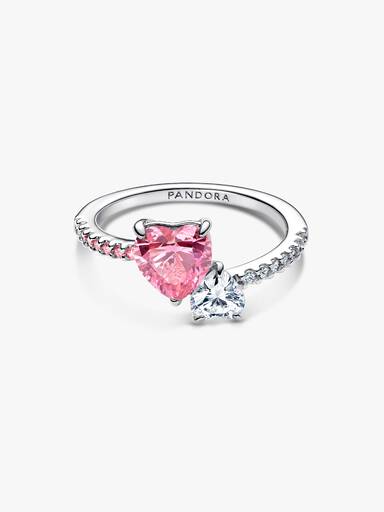 Lab Color Full Form Double Heart Pink & Clear Sparkling Ring | Sterling silver | Pandora AU