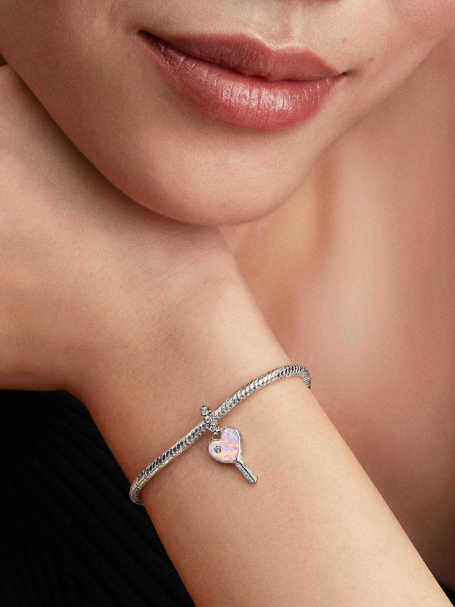 Opalescent Heart Key Dangle Charm