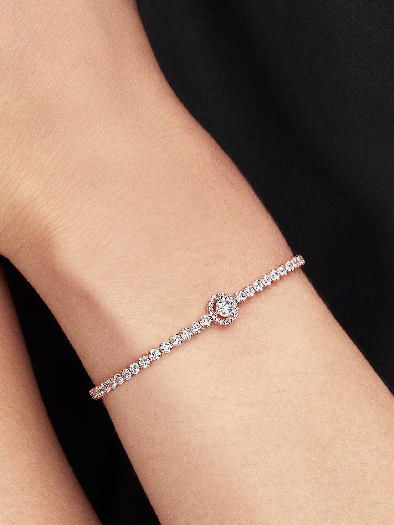 14k rose gold-plated bracelet with clear cubic zirconia