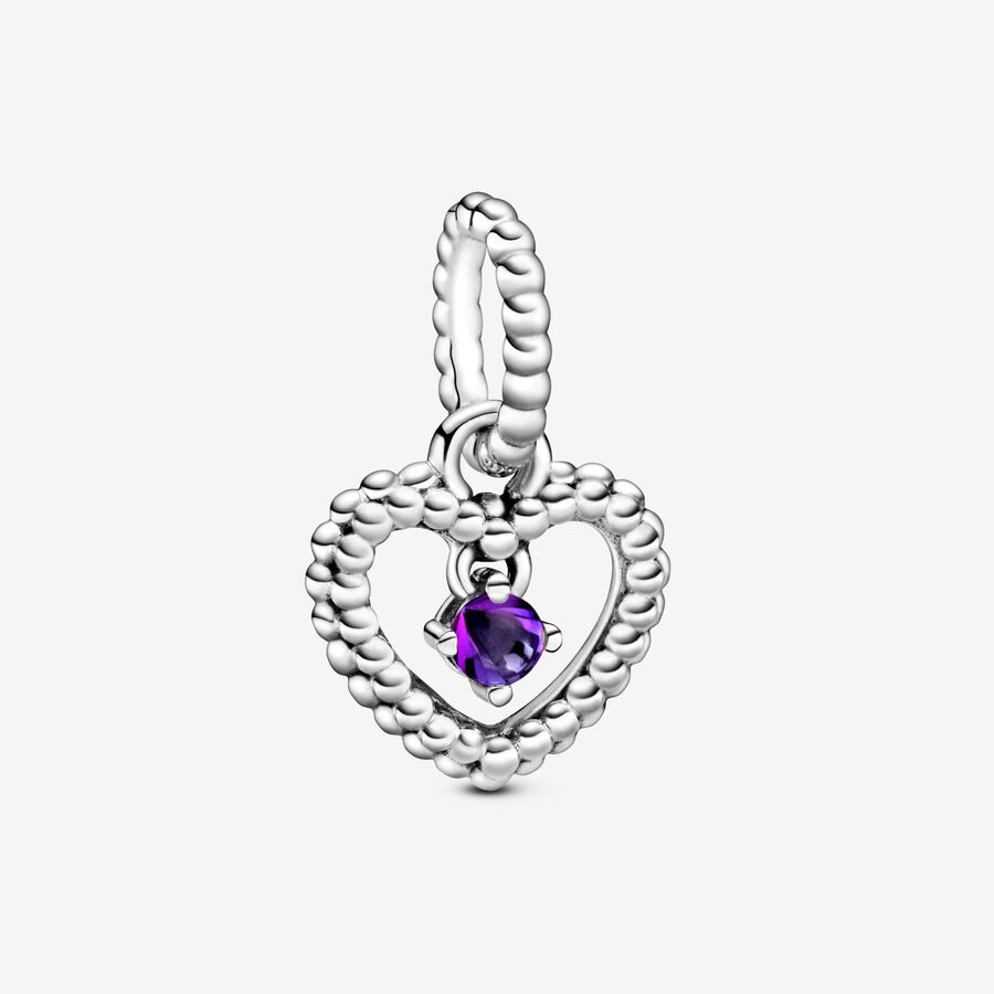 February Purple Heart Hanging Charm with Man-Made Purple Crystal image number 0