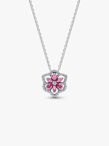 Herbarium Sparkling Pink Flower Pendant Necklace