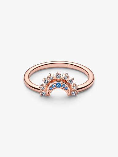 Celestial moon 14k rose gold-plated ring with night blue crystal and clear cubic zirconia
