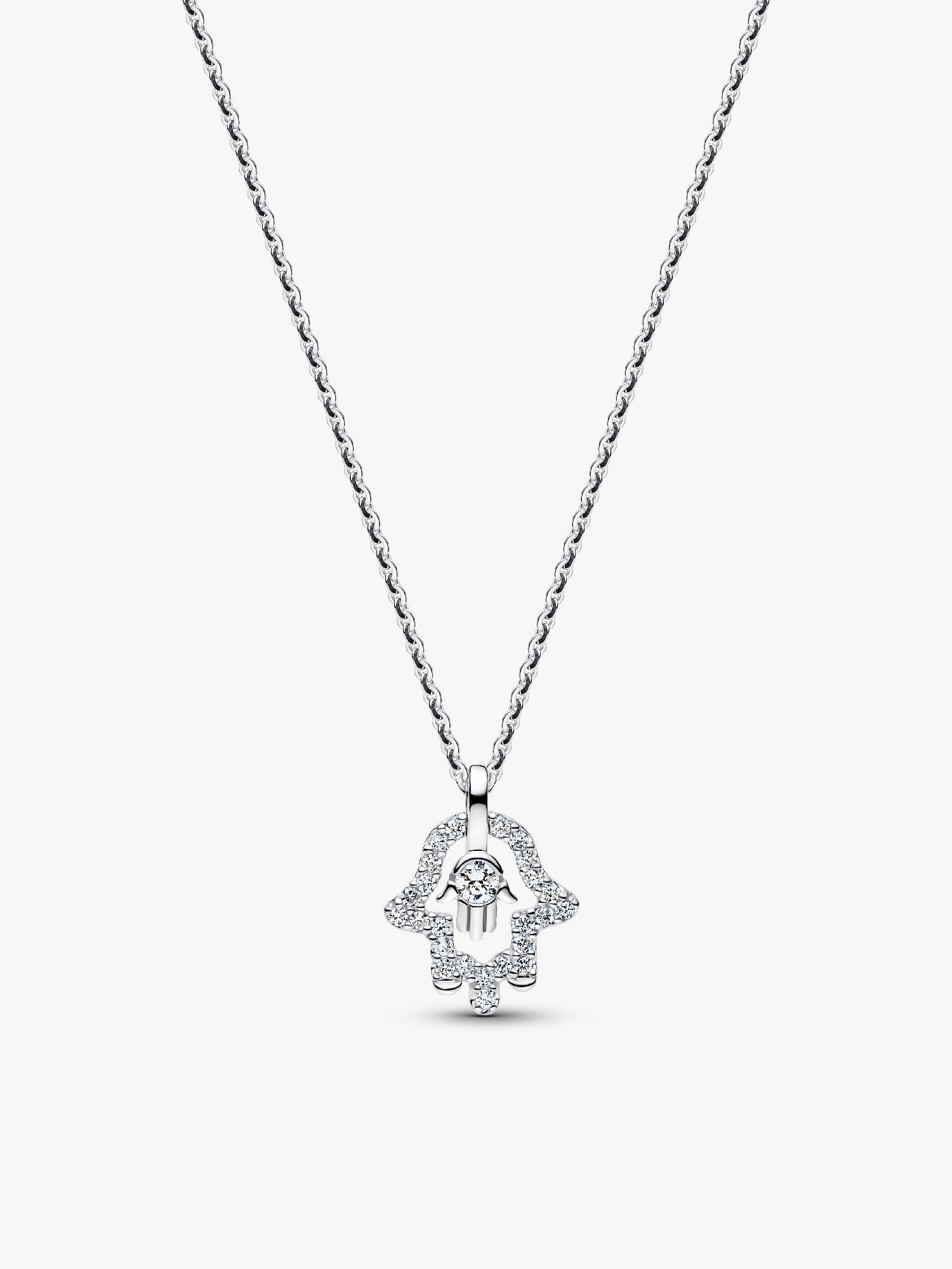 Sterling Silver Lab-Grown Diamond Hamsa Hand Pendant Necklace