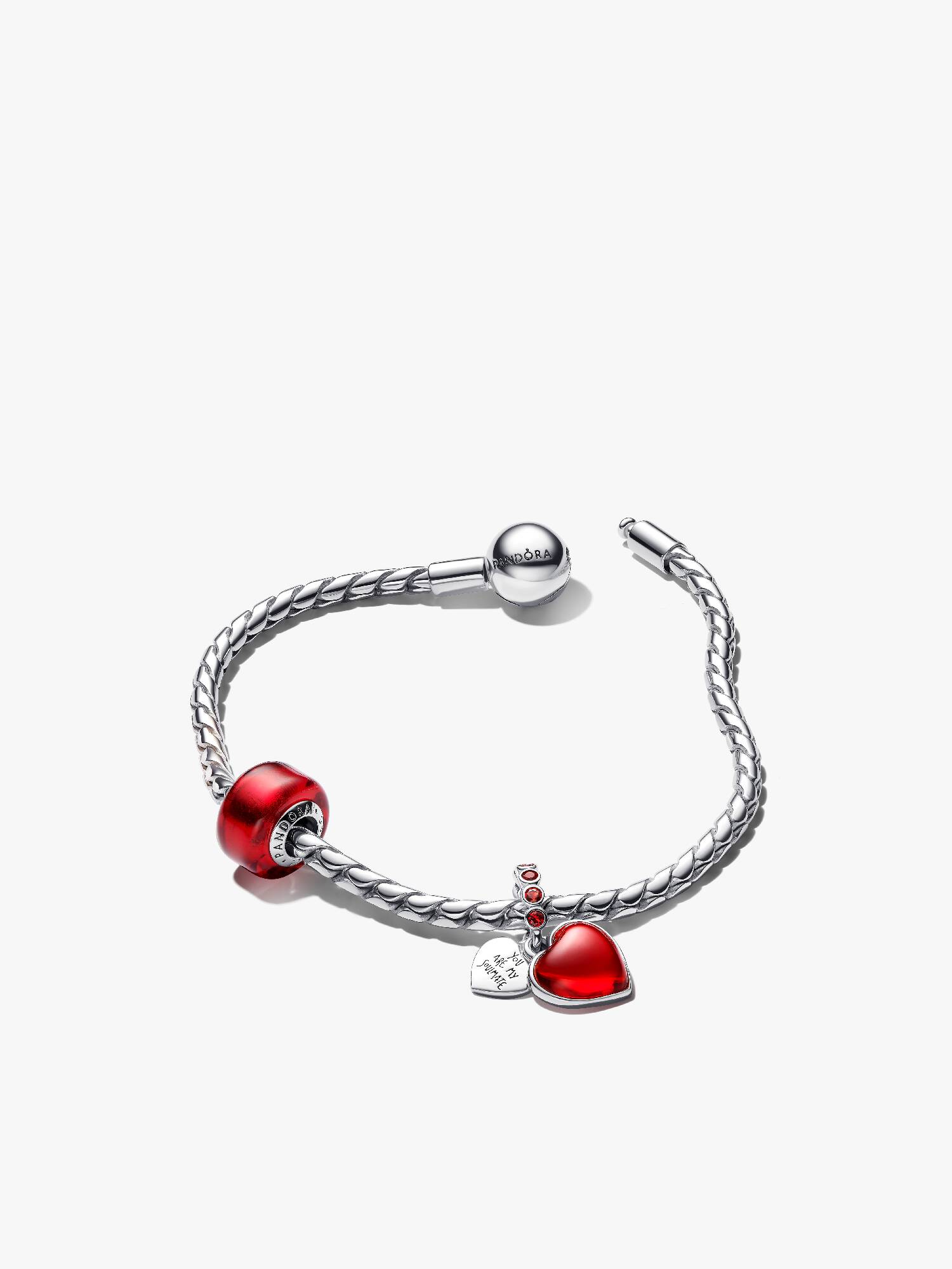 Red Murano Glass & Heart Bracelet Set     