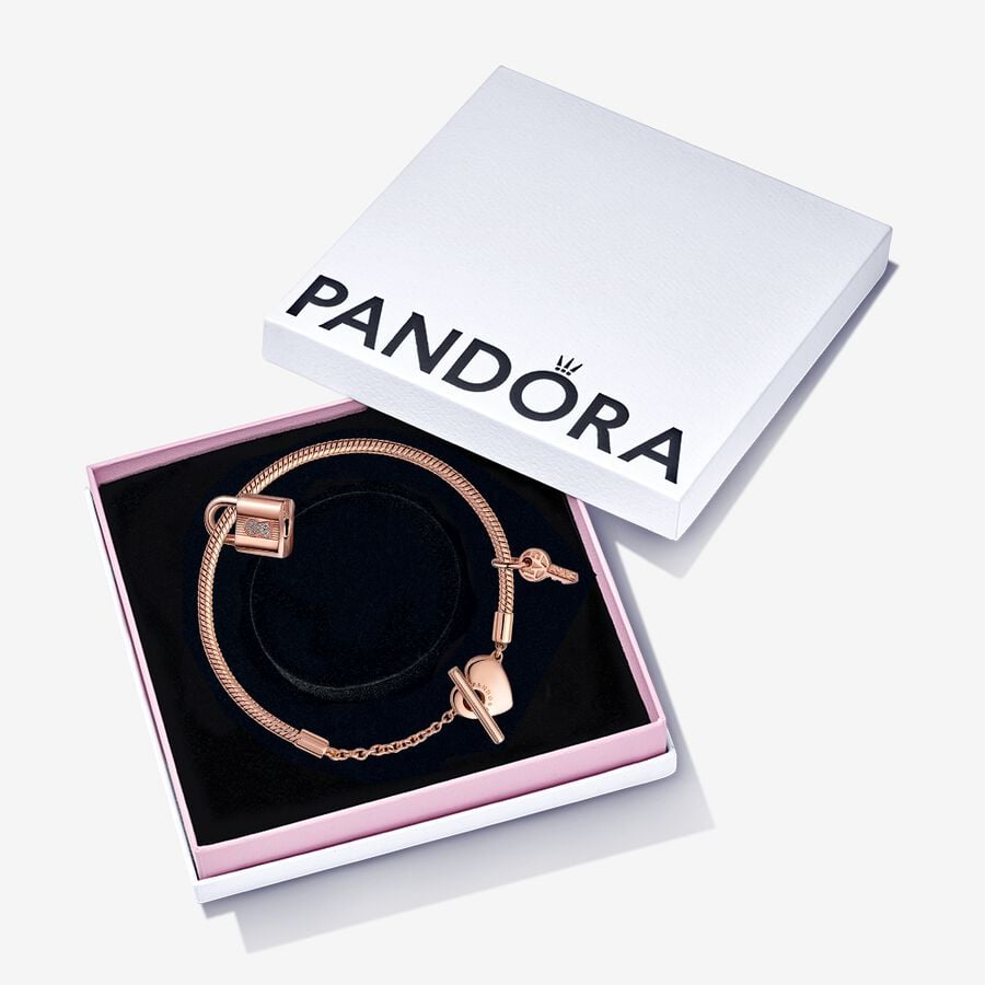 14k Rose gold-plated Bracelet and Lock Gift Set image number 0