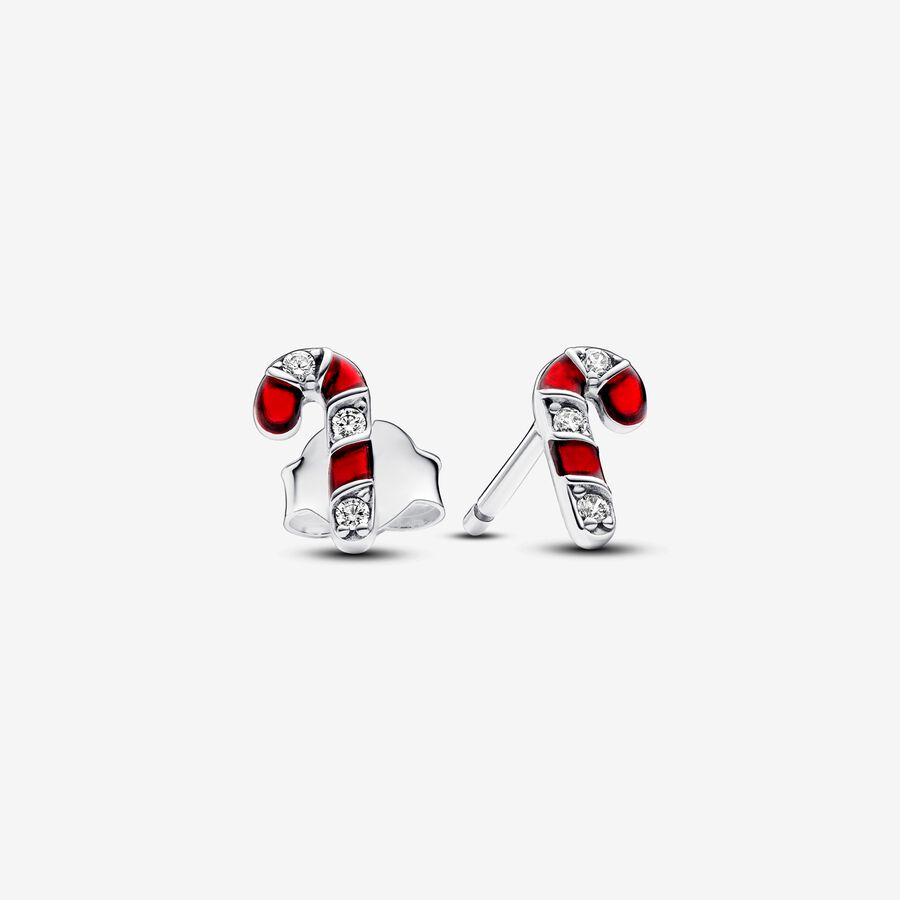Sparkling Red Candy Cane Stud Earrings image number 0
