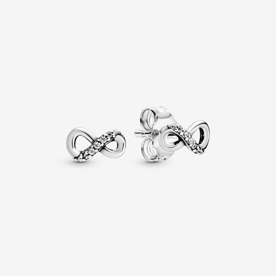 Sparkling Infinity Stud Earrings, Sterling silver