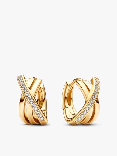 14K Gold Sparkling Hoop Earrings Set
