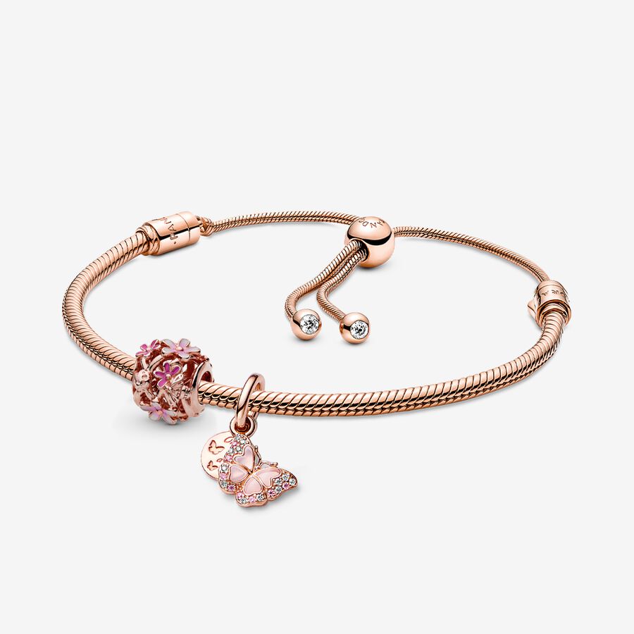 Pink Butterfly & Daisy Charm and Bracelet Set image number 0