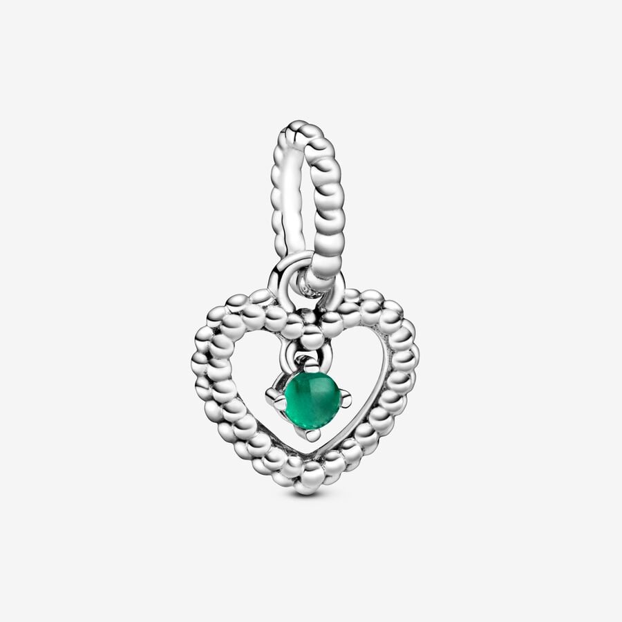 May Dark Green Heart Hanging Charm with Man-Made Dark Green Crystal image number 0