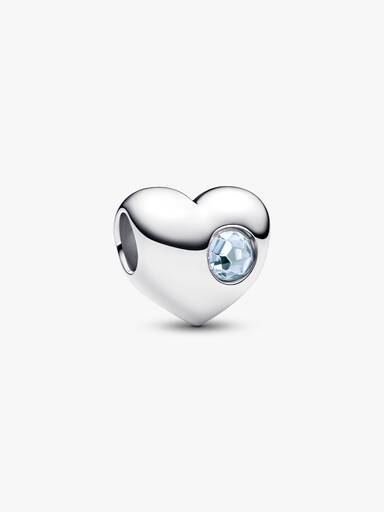Engravable March Crystal Birthstone Heart Charm