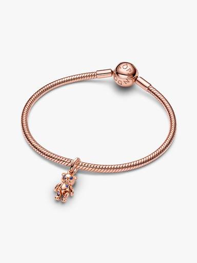Teddy bear 14k rose gold-plated dangle with fancy fairy tale pink cubic zirconia, royal purple and stellar blue crystal