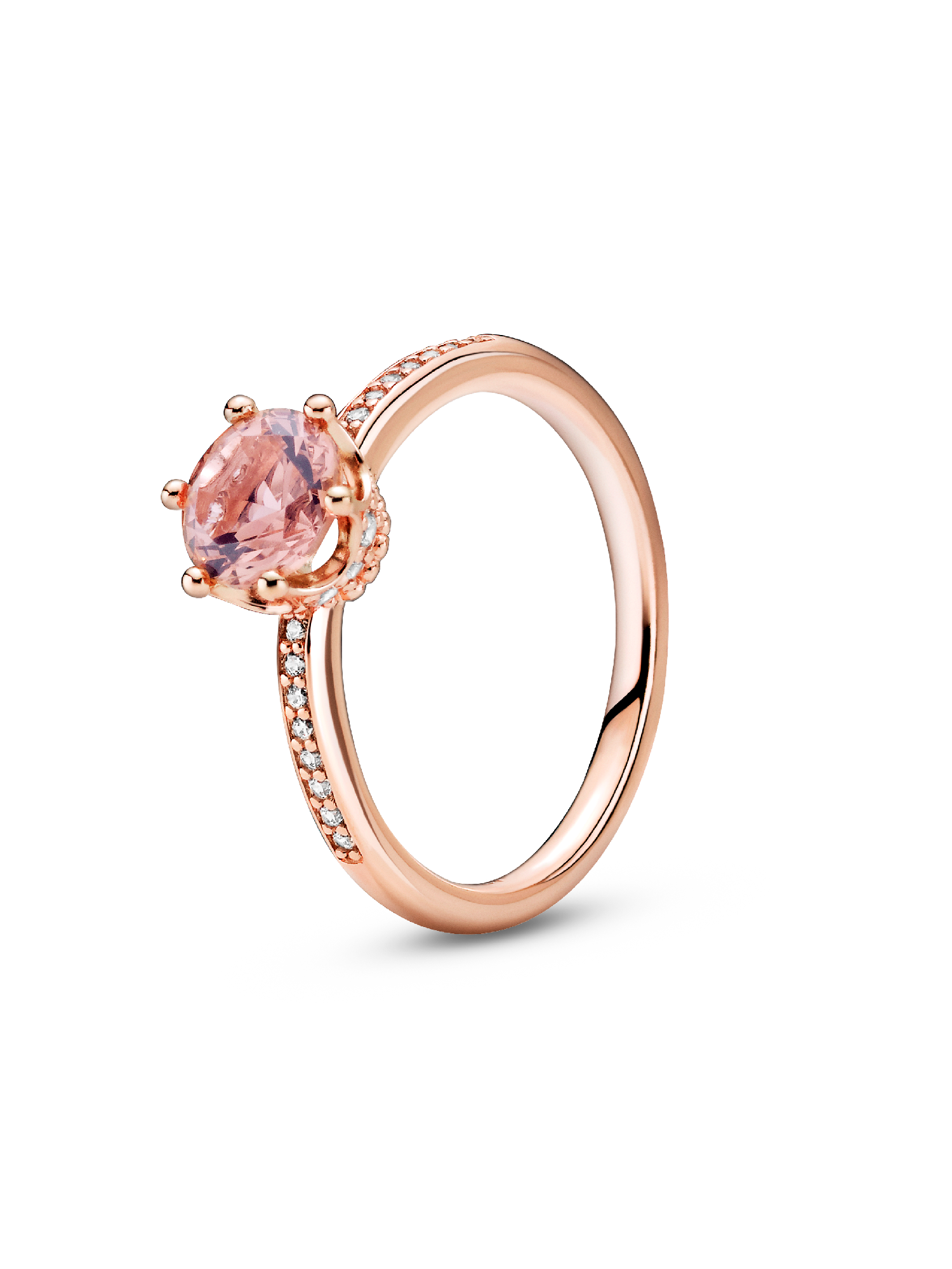 Pink Sparkling Crown Solitaire Ring